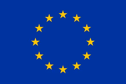 European Union Emblem. Blue background with a circle of 12 yellow stars